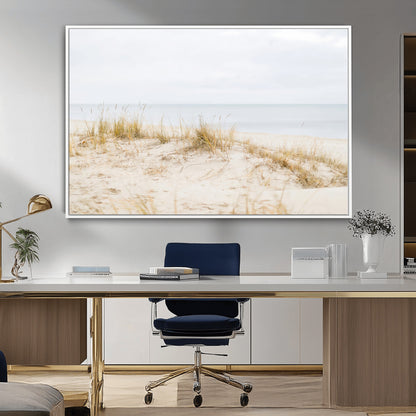 13146857-MGV-CV-36X24-Beach Dunes Wall Art Canvas Print, Framed Soft Horizon Art Picture Print, Coastal Grass Perfect Minimalist Coastal Decor Artwork