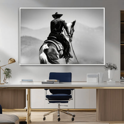 83102464-MGV-CV-36X24-Western Cowboy Wall Art Canvas Print, Framed Monochrome Horse Art Picture Print, Western Equestrian Perfect Rustic Western Decor
