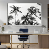 46641801-MGV-CV-36X24-Palm Tree Wall Art Canvas Print, Framed Black White Tropics Art Picture Print, Monochrome Palms Perfect Modern Tropical Minimalist
