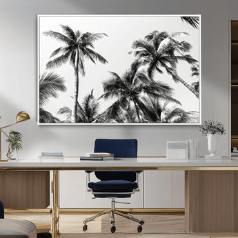 46641801-MGV-CV-36X24-Palm Tree Wall Art Canvas Print, Framed Black White Tropics Art Picture Print, Monochrome Palms Perfect Modern Tropical Minimalist
