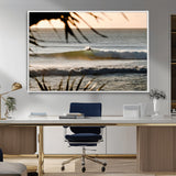 24896468-MGV-CV-36X24-Sunset Surf Wall Art Canvas Print, Framed Golden Waves Art Picture Print, Tropical Ocean Perfect Tropical Boho Decor Artwork