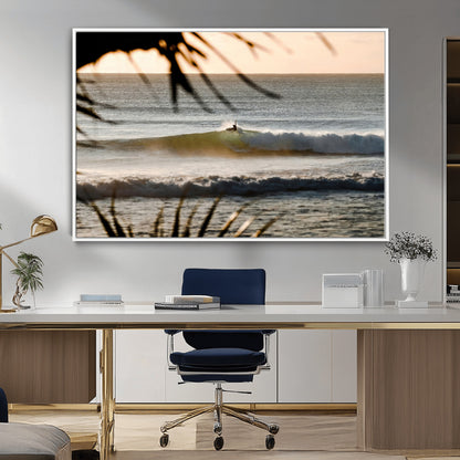 24896468-MGV-CV-36X24-Sunset Surf Wall Art Canvas Print, Framed Golden Waves Art Picture Print, Tropical Ocean Perfect Tropical Boho Decor Artwork