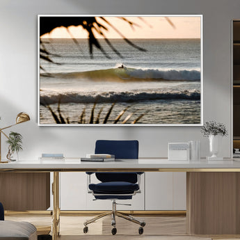 24896468-MGV-CV-36X24-Sunset Surf Wall Art Canvas Print, Framed Golden Waves Art Picture Print, Tropical Ocean Perfect Tropical Boho Decor Artwork