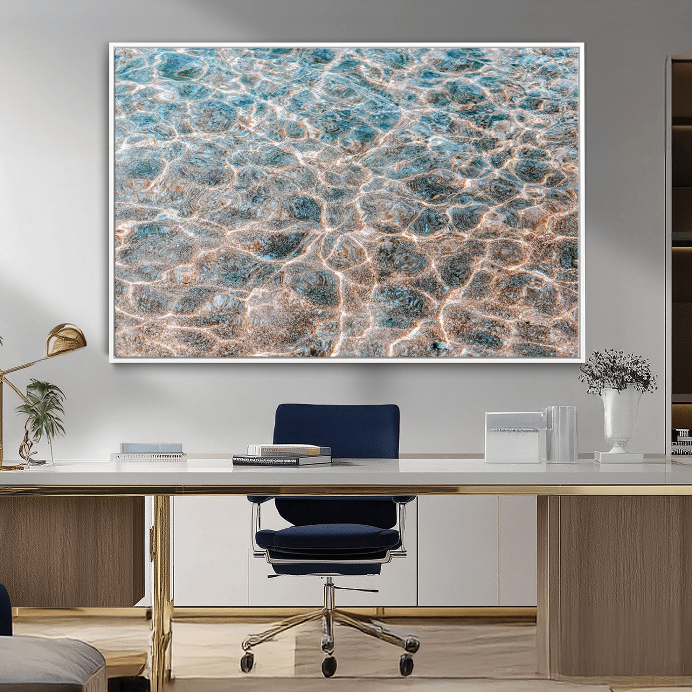 26580287-MGV-CV-36X24-Clear Water Wall Art Canvas Print, Framed Sunlit Ripples Art Picture Print, Ocean Texture Perfect Modern Coastal Decor Artwork