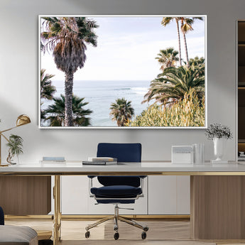 51404565-MGV-CV-36X24-Palm Trees Wall Art Canvas Print, Framed Ocean Breeze Art Picture Print, Coastal View Perfect Tropical Coastal Decor Artwork
