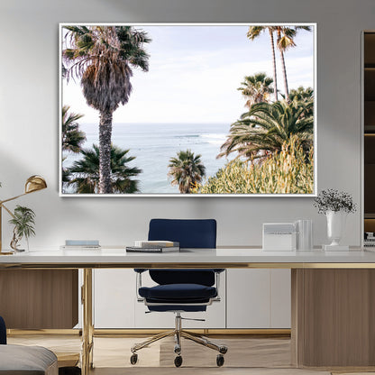 51404565-MGV-CV-36X24-Palm Trees Wall Art Canvas Print, Framed Ocean Breeze Art Picture Print, Coastal View Perfect Tropical Coastal Decor Artwork