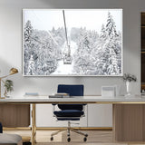 44705668-MGV-CV-36X24-Winter Forest Wall Art Canvas Print, Framed Snowy Forest Art Picture Print, Ski Lift Perfect Scandinavian Decor Artwork
