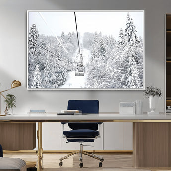 44705668-MGV-CV-36X24-Winter Forest Wall Art Canvas Print, Framed Snowy Forest Art Picture Print, Ski Lift Perfect Scandinavian Decor Artwork