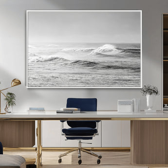 98634812-MGV-FC-36X24_White-Black and White Ocean Waves Wall Art – Minimalist Sea Canvas Print, Coastal Photography Decor for Living Room, Bedroom or Office