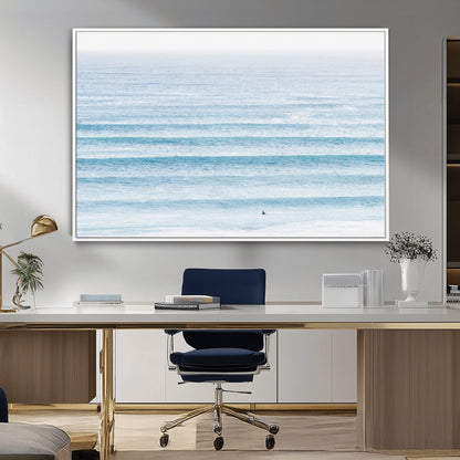 77145995-MGV-CV-36X24-Ocean Simplicity Wall Art Canvas Print, Framed Surfer on Water Art Picture Print, Light Blue Perfect Coastal Minimalist Decor