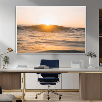 16973771-MGV-CV-36X24-Calm Water Wall Art Canvas Print, Framed Sunset Waves Art Picture Print, Coastal Warmth Perfect Warm Minimalist Decor Artwork