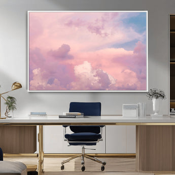 22874890-MGV-CV-36X24-Pastel Sky Wall Art Canvas Print, Framed Dreamy Cloudscape Art Picture Print, Sunset Glow Perfect Minimalist Serenity Decor