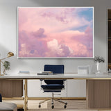 22874890-MGV-CV-36X24-Pastel Sky Wall Art Canvas Print, Framed Dreamy Cloudscape Art Picture Print, Sunset Glow Perfect Minimalist Serenity Decor