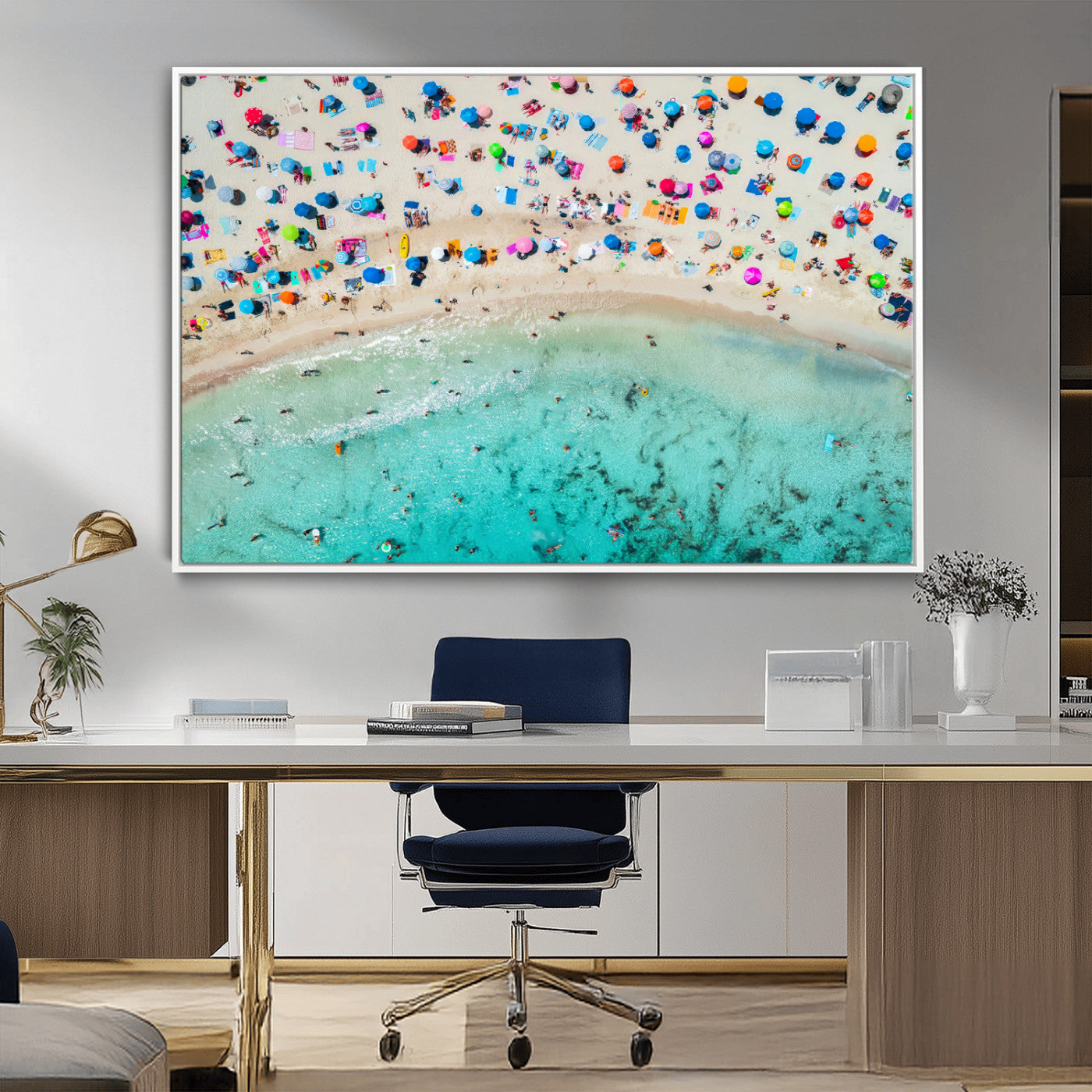 76172085-MGV-CV-36X24-Tropical Shoreline Wall Art Canvas Print, Framed Beach Relaxing Art Picture Print, Aerial Summer Perfect Coastal Vibrant Decor