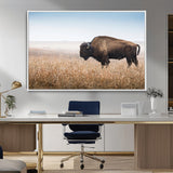 99620201-MGV-CV-36X24-Wild Bison Wall Art Canvas Print, Framed Bison in Prairie Art Picture Print, Rustic Western Perfect Rustic Western Decor Artwork