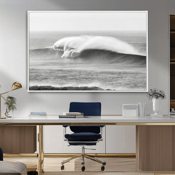 42544082-MGV-CV-36X24-Monochrome Seascape Wall Art Canvas Print, Framed Surf Wave Art Picture Print, Minimalist Ocean Perfect Moody Coastal Decor