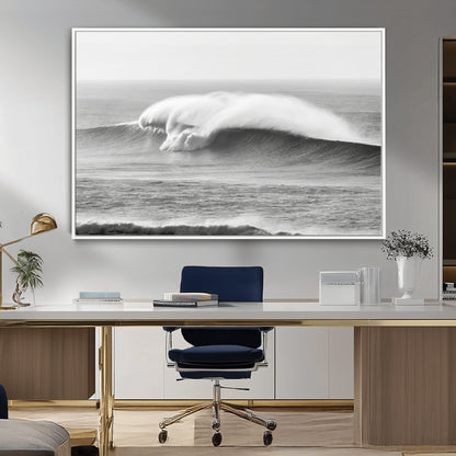 42544082-MGV-CV-36X24-Monochrome Seascape Wall Art Canvas Print, Framed Surf Wave Art Picture Print, Minimalist Ocean Perfect Moody Coastal Decor