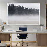 59703275-MGV-CV-36X24-Surfer in Fog Wall Art Canvas Print, Framed Foggy Beach Art Picture Print, Coastal Surf Perfect Moody Coastal Decor Artwork