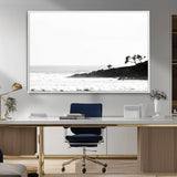 40875891-MGV-FC-36X24_White-SurferCliffs Wall Art Canvas Print, Framed Black White Beach Art Picture Print, Ocean Waves Perfect Minimalist Coastal Decor