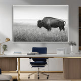 28435251-MGV-CV-36X24-Bison In Prairie Wall Art Canvas Print, Framed Rustic Wildlife Art Picture Print, Wild Buffalo Perfect Rustic Western Decor