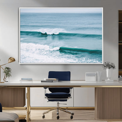73692470-MGV-FC-36X24_White-Ocean Swell Wall Art Canvas Print, Framed Surf Waves Art Picture Print, Blue Water Perfect Coastal Dynamic Decor Artwork