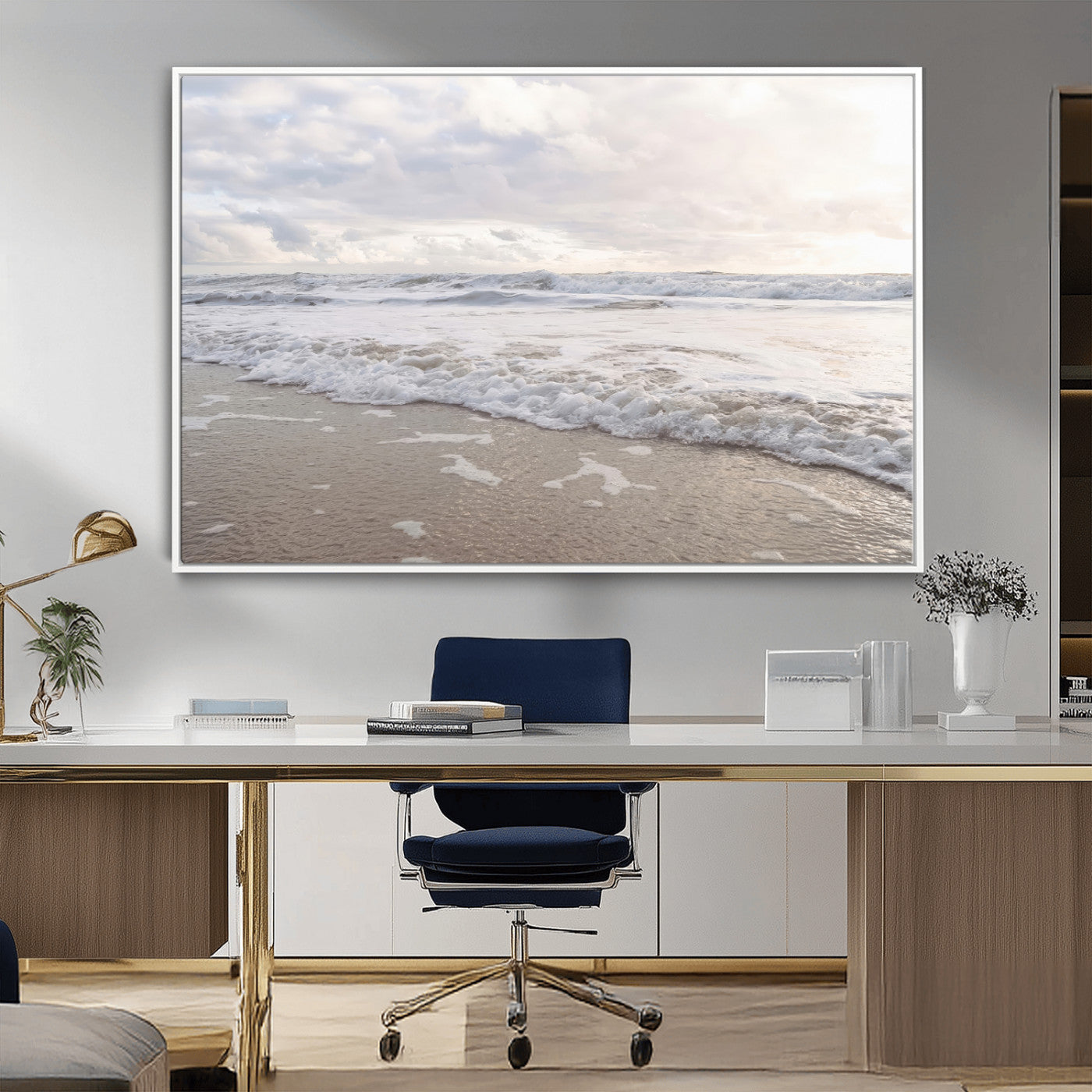 70596264-MGV-CV-36X24-Ocean Waves Wall Art Canvas Print, Framed Coastal Shoreline Art Picture Print, Sea Foam Perfect Coastal Minimalist Decor Artwork