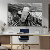 32353707-MGV-CV-36X24-Black White Surfing Wall Art Canvas Print, Framed Coastal Surfing Art Picture Print, Wave Riders Perfect Coastal Adventure Decor