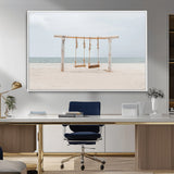 68327283-MGV-CV-36X24-Beach Swing Wall Art Canvas Print, Framed Quiet Beach Art Picture Print, Calm Shoreline Perfect Bohemian Coastal Decor Artwork