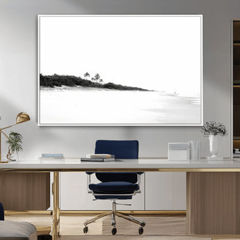 29611516-MGV-CV-36X24-Black White Beach Wall Art Canvas Print, Framed Palm Trees Art Picture Print, Monochrome Tropical Perfect Minimalist Coastal Decor