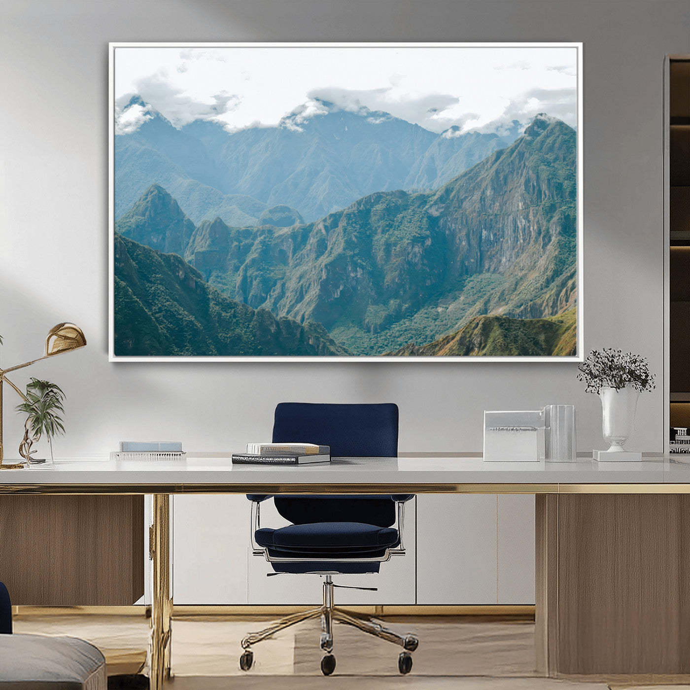 79393816-MGV-CV-36X24-Misty Mountain Wall Art Canvas Print, Framed Cloudy Andean Art Picture Print, Rugged Mountain Perfect Rustic Nature Decor Artwork