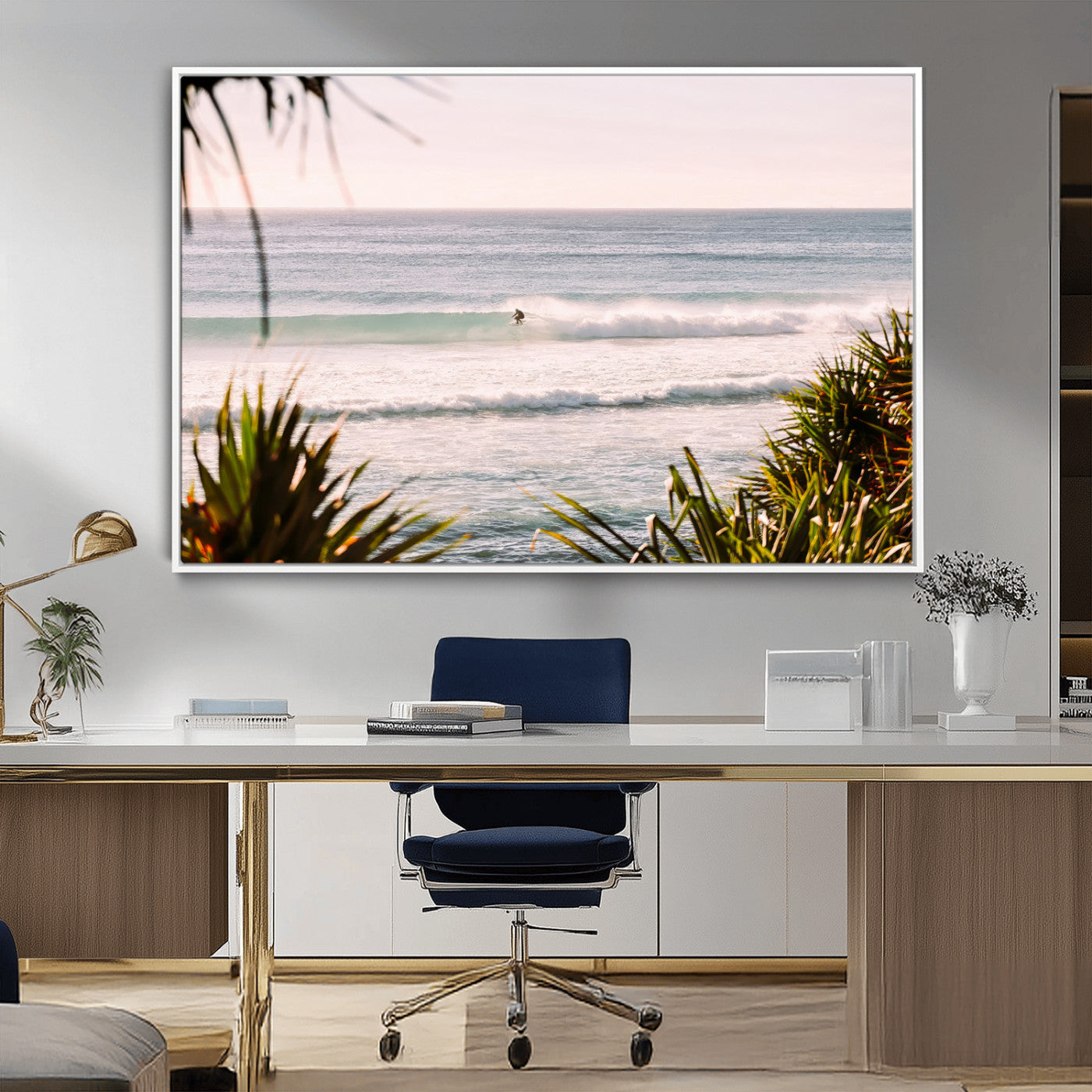 23287092-MGV-CV-36X24-Ocean Surfer Wall Art Canvas Print, Framed Coastal Surf Art Picture Print, Tropical Beach Perfect Tropical Coastal Decor Artwork