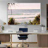 23287092-MGV-CV-36X24-Ocean Surfer Wall Art Canvas Print, Framed Coastal Surf Art Picture Print, Tropical Beach Perfect Tropical Coastal Decor Artwork