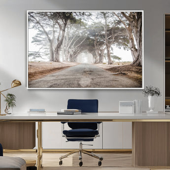 87090469-MGV-CV-36X24-Cypress Tunnel Wall Art Canvas Print, Framed Misty Road Art Picture Print, Foggy Trees Perfect Rustic Woodland Decor Artwork