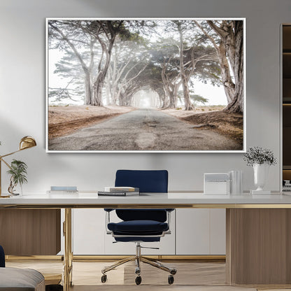 87090469-MGV-CV-36X24-Cypress Tunnel Wall Art Canvas Print, Framed Misty Road Art Picture Print, Foggy Trees Perfect Rustic Woodland Decor Artwork