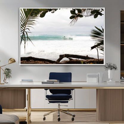 50382104-MGV-CV-36X24-Tropical Surf Wall Art Canvas Print, Framed Palm Tree View Art Picture Print, Beach House Art Perfect Boho Coastal Decor Artwork