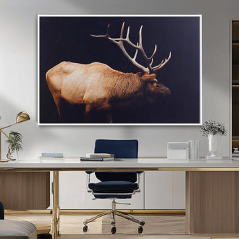 91871131-MGV-CV-36X24-Rustic Elk Art Wall Art Canvas Print, Framed Moody Wildlife Decor Art Picture Print, Western Animal Print Perfect Western Lodge
