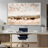 64892775-MGV-CV-36X24-Longhorn Cattle Wall Art Canvas Print, Framed Texas Ranch Art Picture Print, Western Cow Perfect Western Decor Artwork