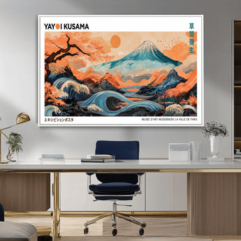 88785870-MGV-CV-36X24-Japanese Great Wave & Mt Fuji Wall Art – Ukiyo e Style Landscape Print with Flowing River, Autumn Mountain Poster, Oriental Asian