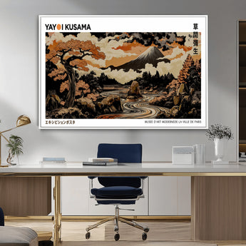 96372548-MGV-CV-36X24-Japanese Landscape Wall Art Print – Mt. Fuji Poster with Bonsai Tree & River, Ukiyo-e Inspired Modern Japanese Artwork, Autumn