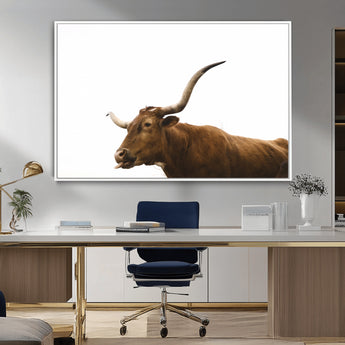 62566114-MGV-CV-36X24-Longhorn Cow Art Wall Art Canvas Print, Framed Rustic Animal Decor Art Picture Print, Texas Bull Photo Perfect Rustic Farmhouse