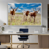 58099948-MGV-CV-36X24-Texas Longhorn Wall Art Canvas Print, Framed Western Decor Art Picture Print, Rustic Farmhouse Perfect Western Farmhouse Decor