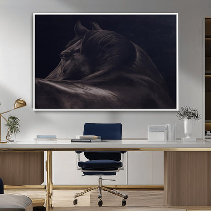 67026880-MGV-FC-36X24_White-Black Horse Portrait Wall Art Canvas Print, Framed Moody Horse Decor Art Picture Print, Equestrian Wall Style Perfect Masculine