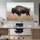 34451925-MGV-CV-36X24-Rustic Bison Decor Wall Art Canvas Print, Framed Buffalo Home Accent Art Picture Print, Prairie Wildlife Scene Perfect Western