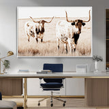 39672786-MGV-CV-36X24-Rustic Cow Scene Wall Art Canvas Print, Framed Farmhouse Style Cattle Art Picture Print, Prairie Animal Duo Perfect Rustic Western