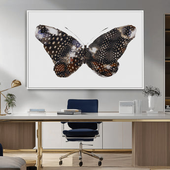 99831147-MGV-CV-36X24-Spotted Butterfly Wall Art Canvas Print, Framed Neutral Insect Theme Art Picture Print, Earthy Wing Pattern Perfect Modern Rustic