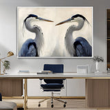 18230556-MGV-CV-36X24-Blue Heron Pair Wall Art Canvas Print, Framed Coastal Bird Theme Art Picture Print, Tranquil Wildlife Scene Perfect Coastal