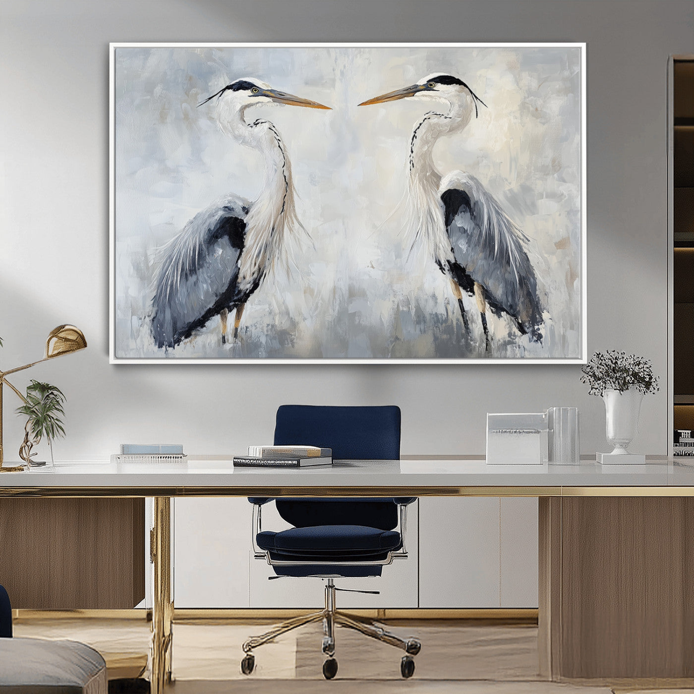 90806932-MGV-CV-36X24-Heron Wall Art Wall Art Canvas Print, Framed Bird Canvas Decor Art Picture Print, Nature Inspired Perfect Coastal Minimalist Decor