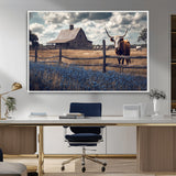 51092814-MGV-CV-36X24-Texas Longhorn Wall Art Wall Art Canvas Print, Framed Rustic Barn Canvas Art Picture Print, Farmhouse Cow Decor Perfect Rustic