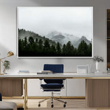 55968349-MGV-CV-36X24-Misty Mountains Wall Art Canvas Print, Framed Foggy Forest Art Picture Print, Snowy Peaks Perfect Moody Wilderness Decor Artwork