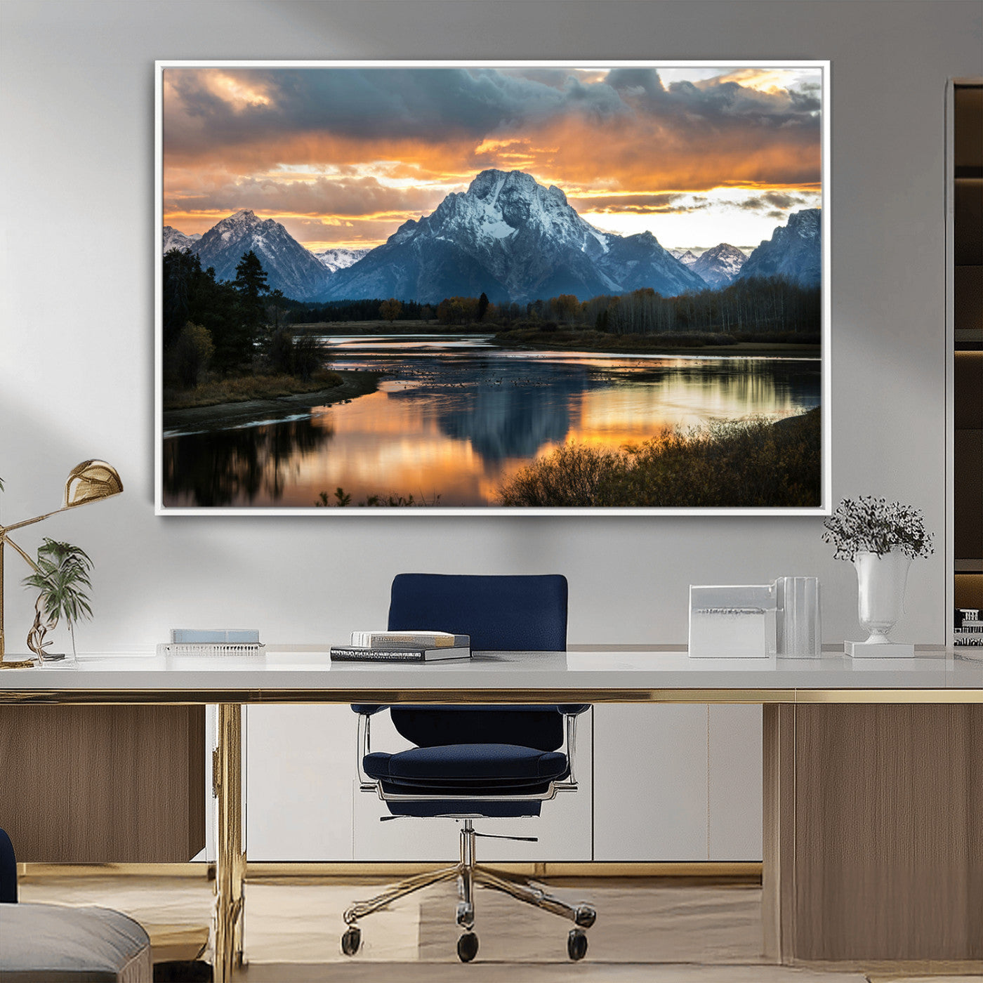 14130176-MGV-CV-36X24-Mountain Sunset Wall Art Canvas Print, Framed Alpine Wilderness Art Picture Print, Golden Hour Perfect Rustic Wilderness Decor
